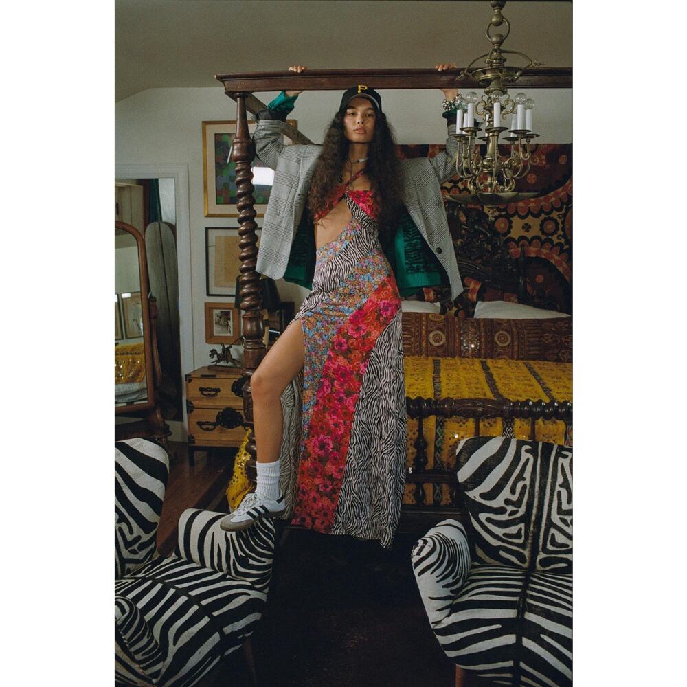 NWT For Love & Lemons Rita Cut Out Patchwork Maxi Dress Women’s Size S Festival